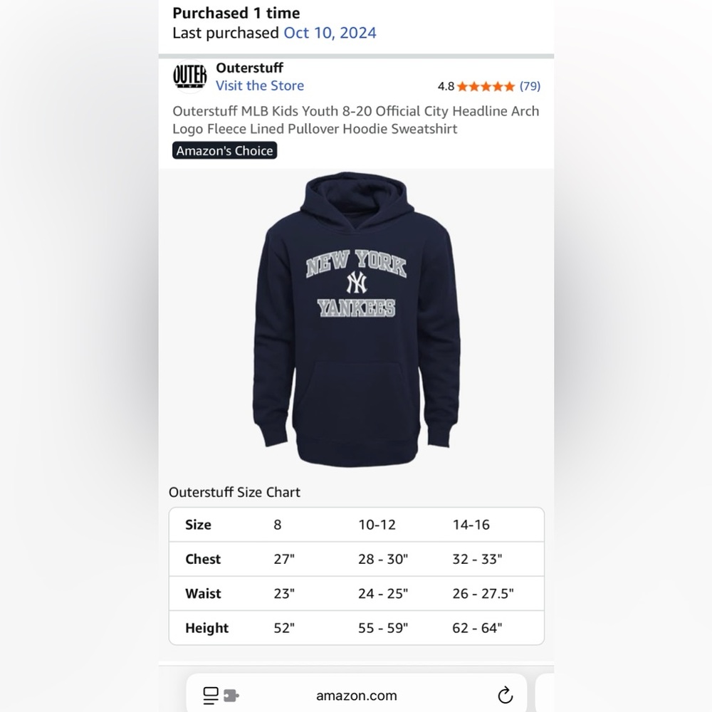 Youth M 10-12 Yankees hoodie - Picture 6 of 7